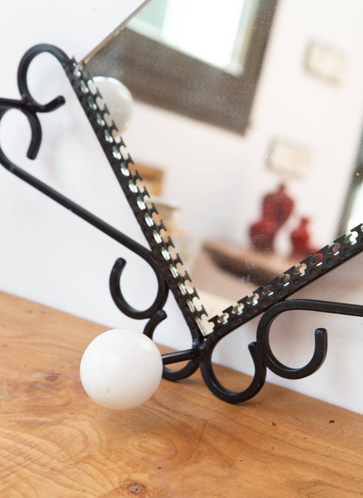 Small French wrought iron coat rack with mirror c. 1950
