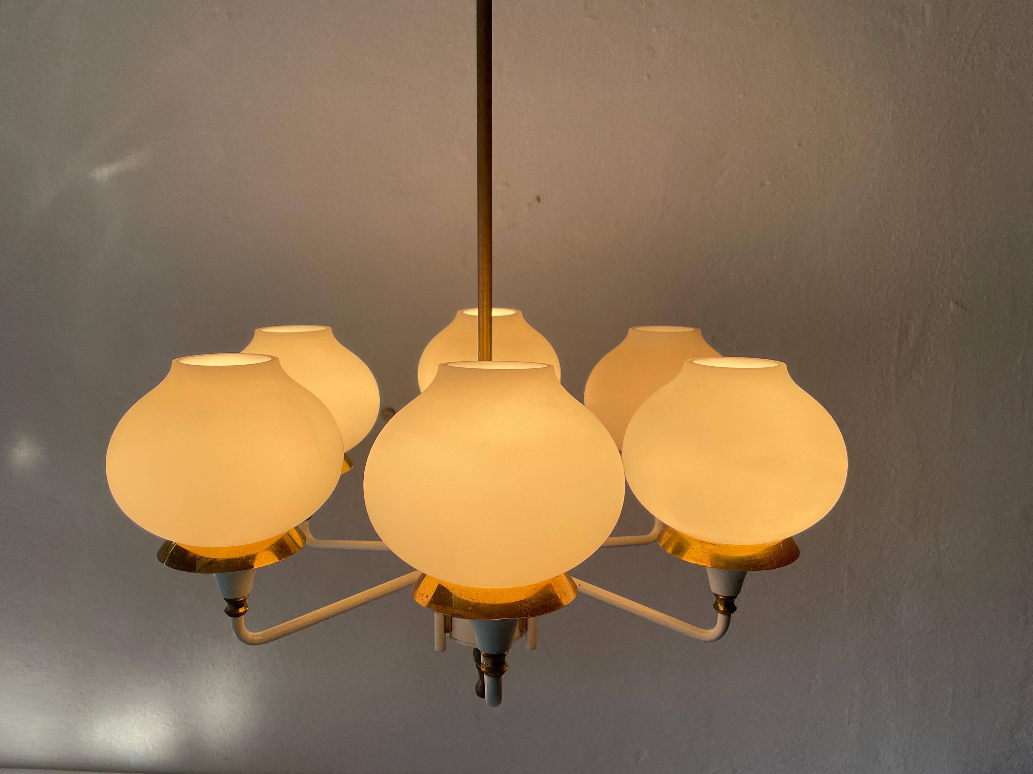 6 suspended glass lamps in white brass by Hans-Agne Jakobsson, 1960s, Sweden