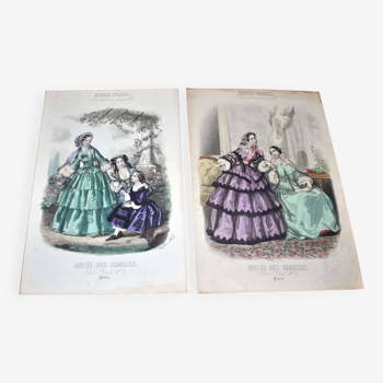 Lot of 2 old fashion prints "Modes Vraies - Musée des famille" 1891 BELLE EPOQUE late 19th century