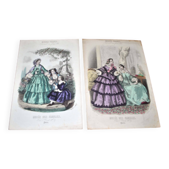 Lot de 2 gravures de mode anciennes "Modes Vraies - Musée des familles" 1891 BELLE EPOQUE fin XIXe