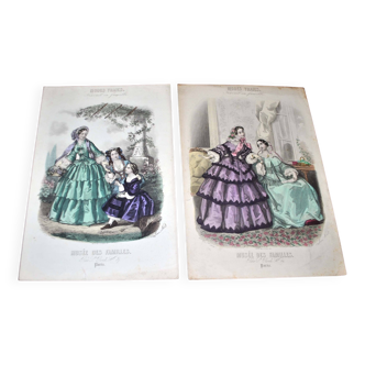 Lot of 2 old fashion prints "Modes Vraies - Musée des famille" 1891 BELLE EPOQUE late 19th century