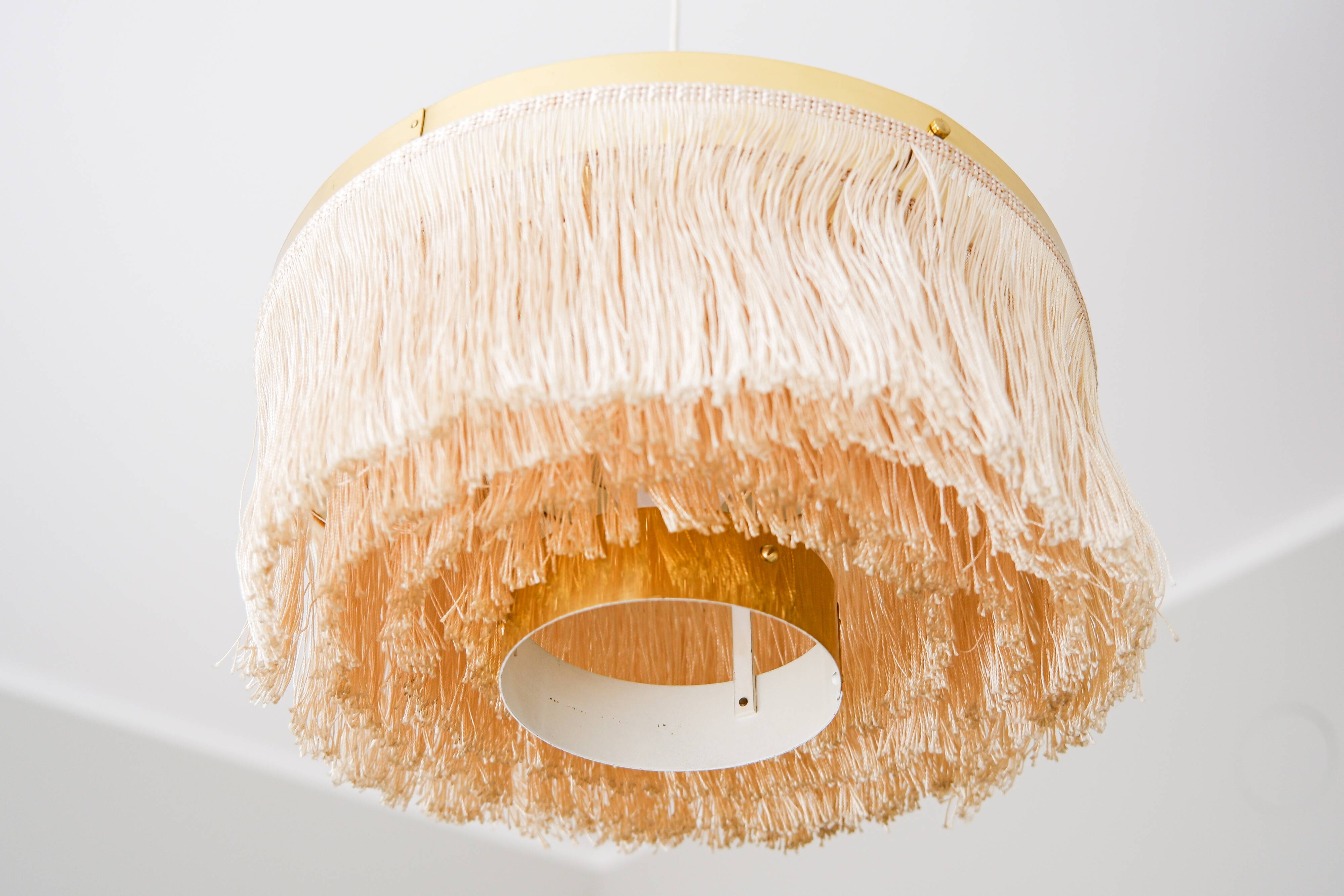 Hans Agne Jakobsson silk and brass fringe pendant circa 1960.