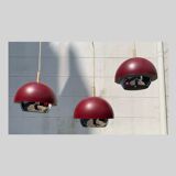Trio of vintage burgundy and chrome pendant lamps