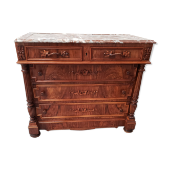 Antique chest of drawers carved in walnut XIX