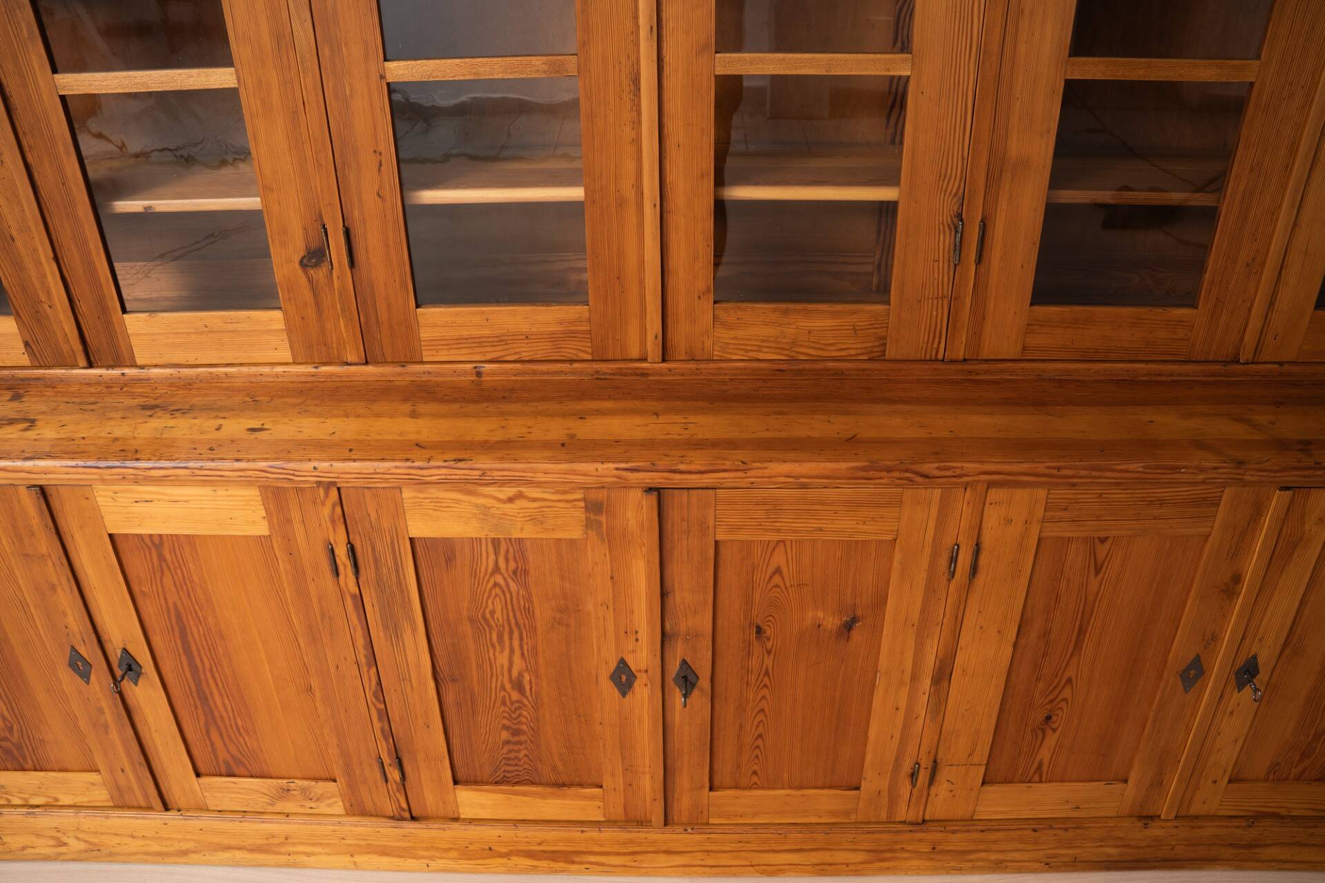 Monumental Pine School Library Bookcase from Warsaw, Poland, 1920s