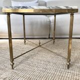 Coffee table in brass and green marble