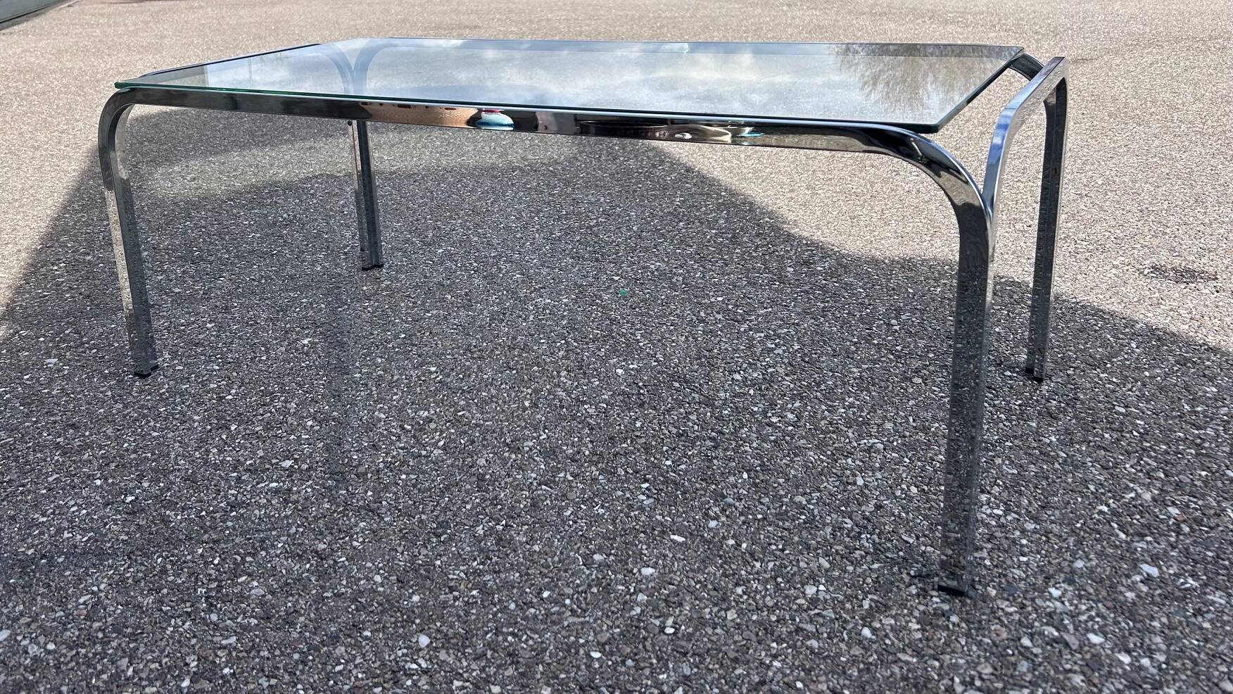 chrome and glass coffee table 1970