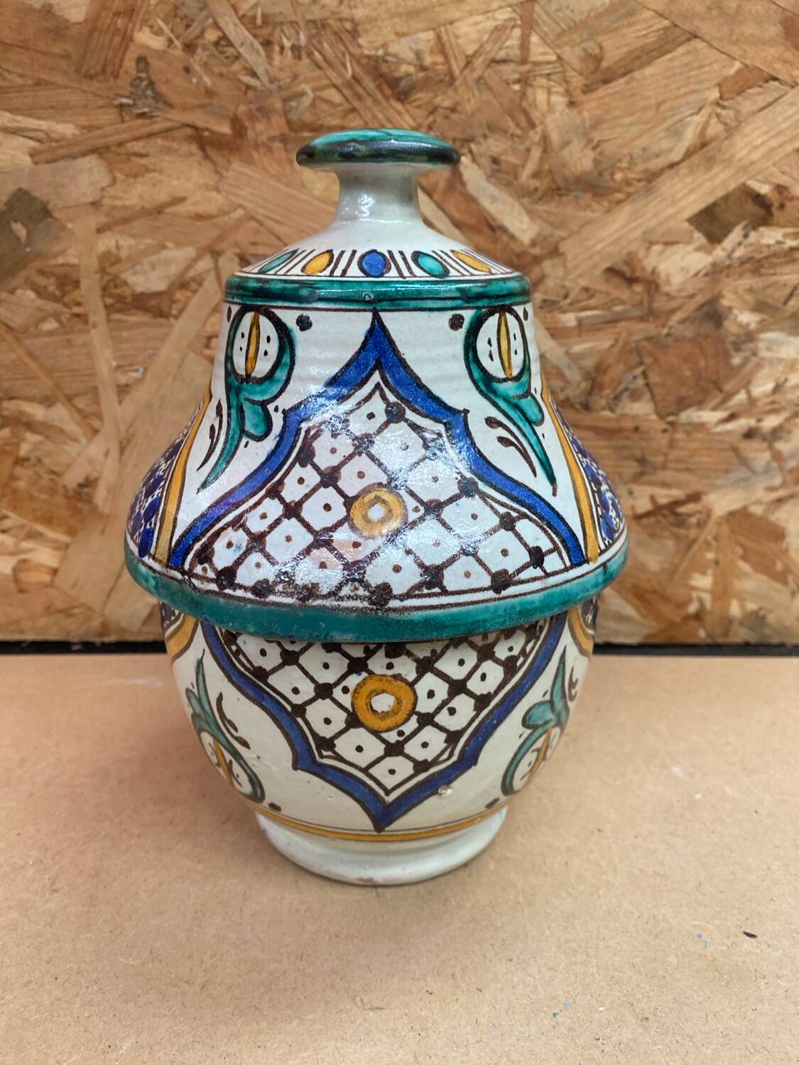 Old Butter Jar Jobbana Morocco Polychrome Earthenware XIXth Century Vintage #B082