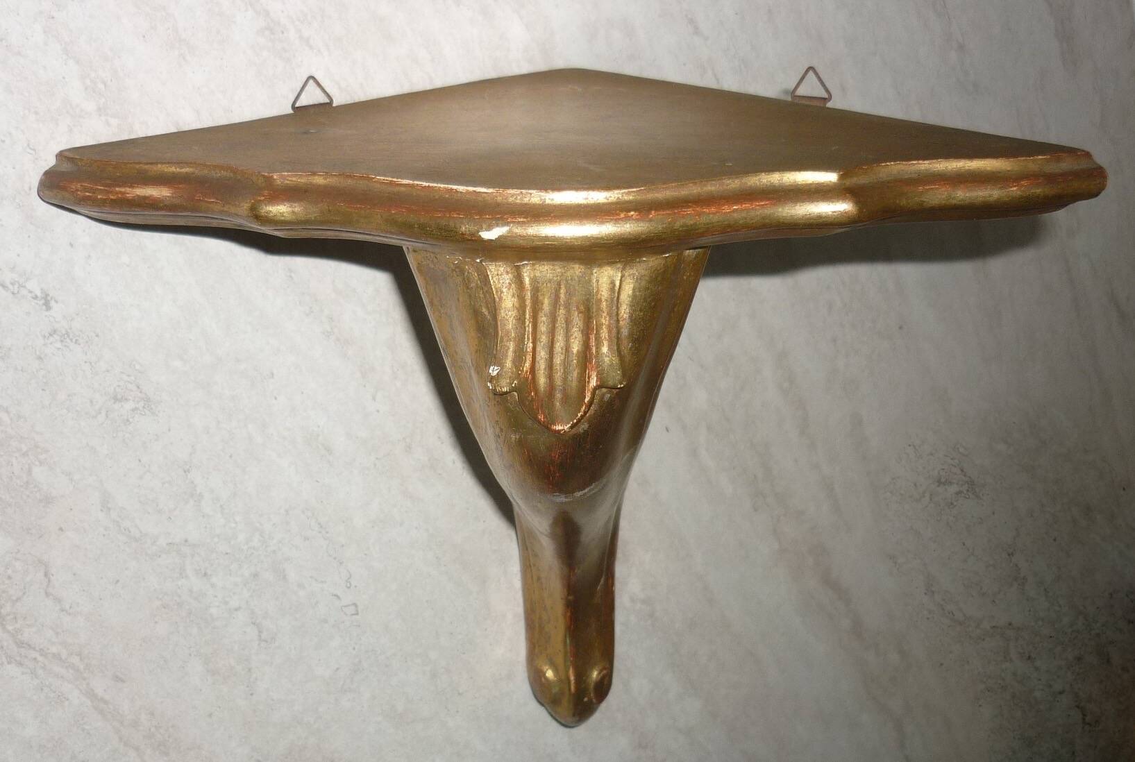 Golden wood corner console shelf