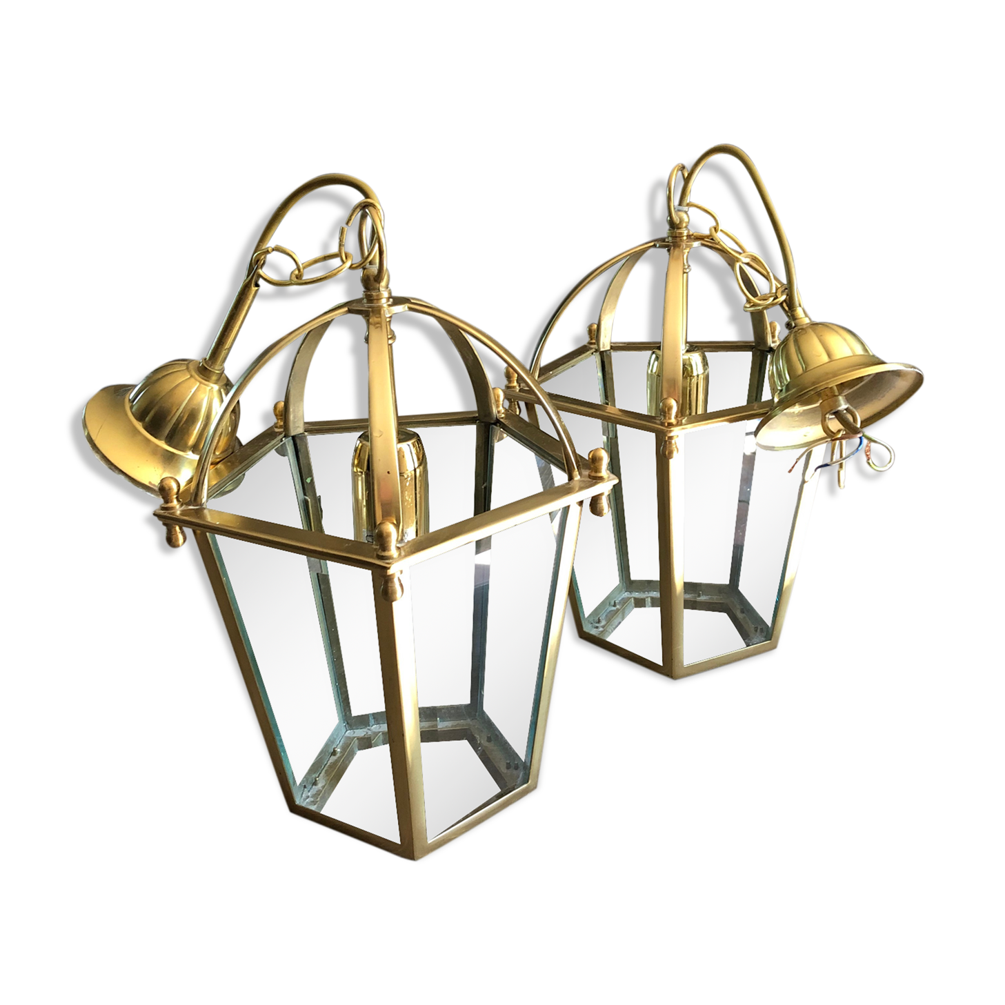 Brass lantern lamps and glass