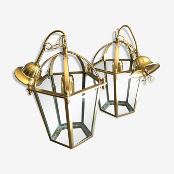 Brass lantern lamps and glass
