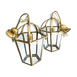 Paire de lampes lanternes laiton et verre