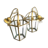 Brass lantern lamps and glass