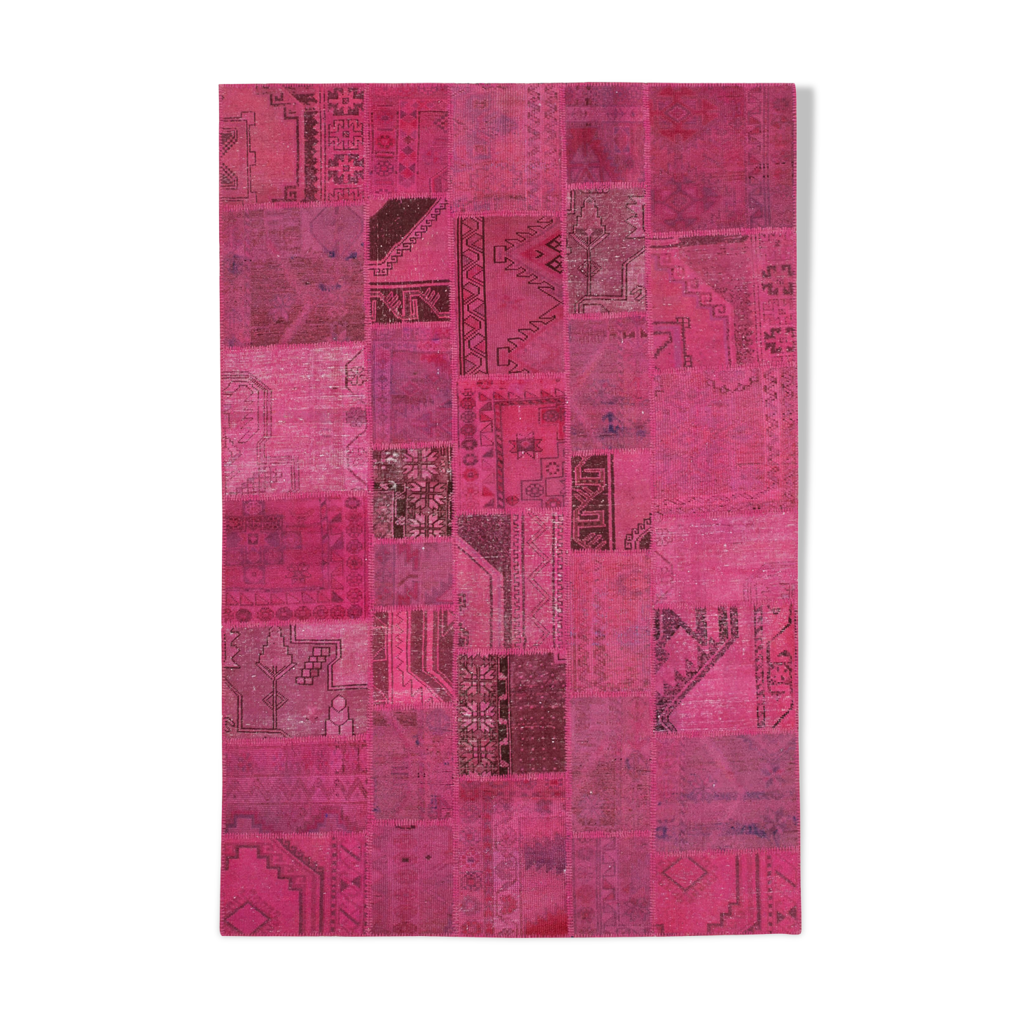 Hand-knotted oriental vintage 207 cm x 299 cm pink patchwork carpet