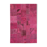 Hand-knotted oriental vintage 207 cm x 299 cm pink patchwork carpet
