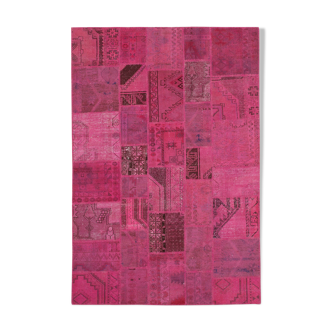 Hand-knotted oriental vintage 207 cm x 299 cm pink patchwork carpet