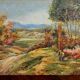 Oil painting on panel of a rural landscape, signed.