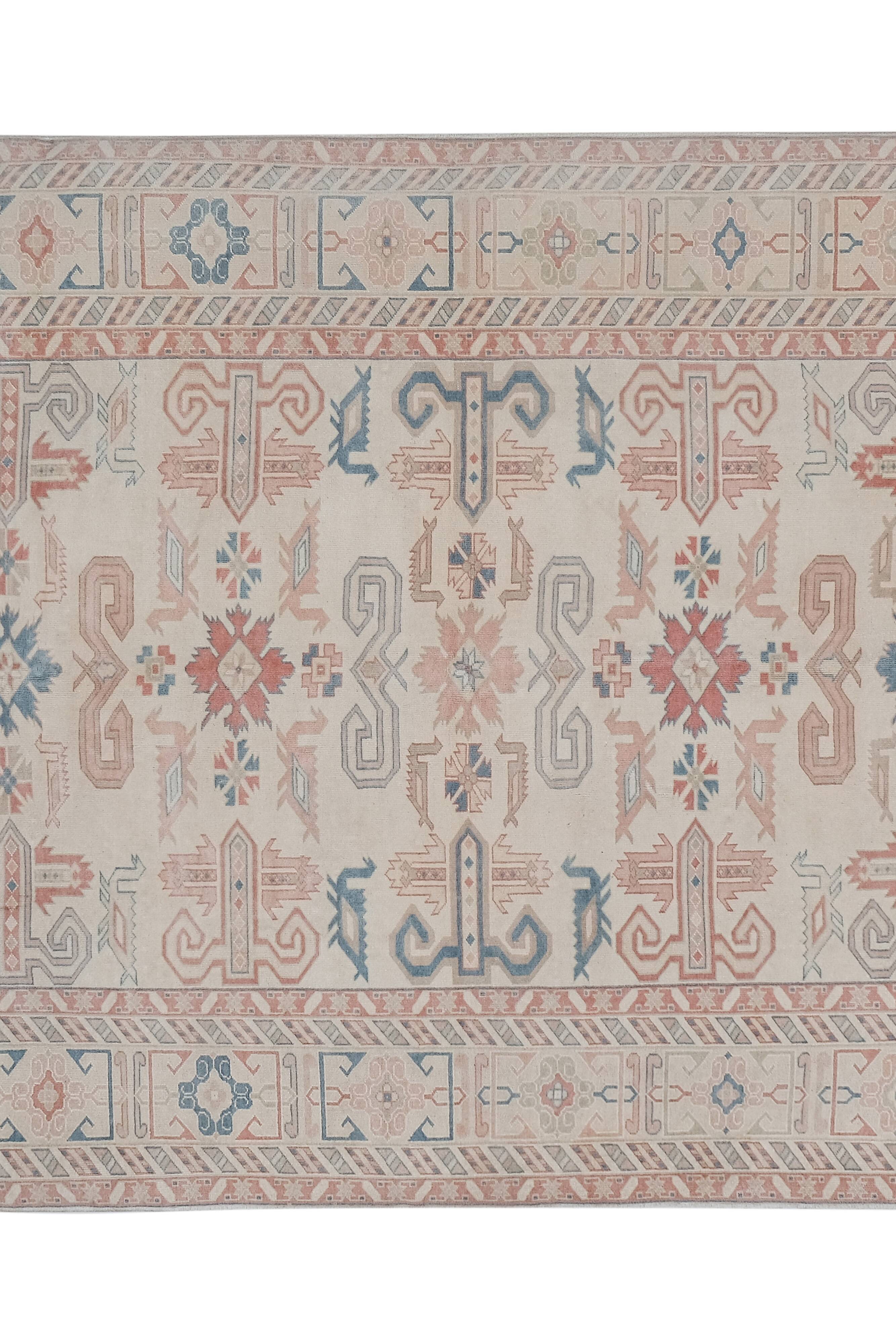 Vintage turkish kars rug with romantic mid-century modern style 5'8" x 8'6"