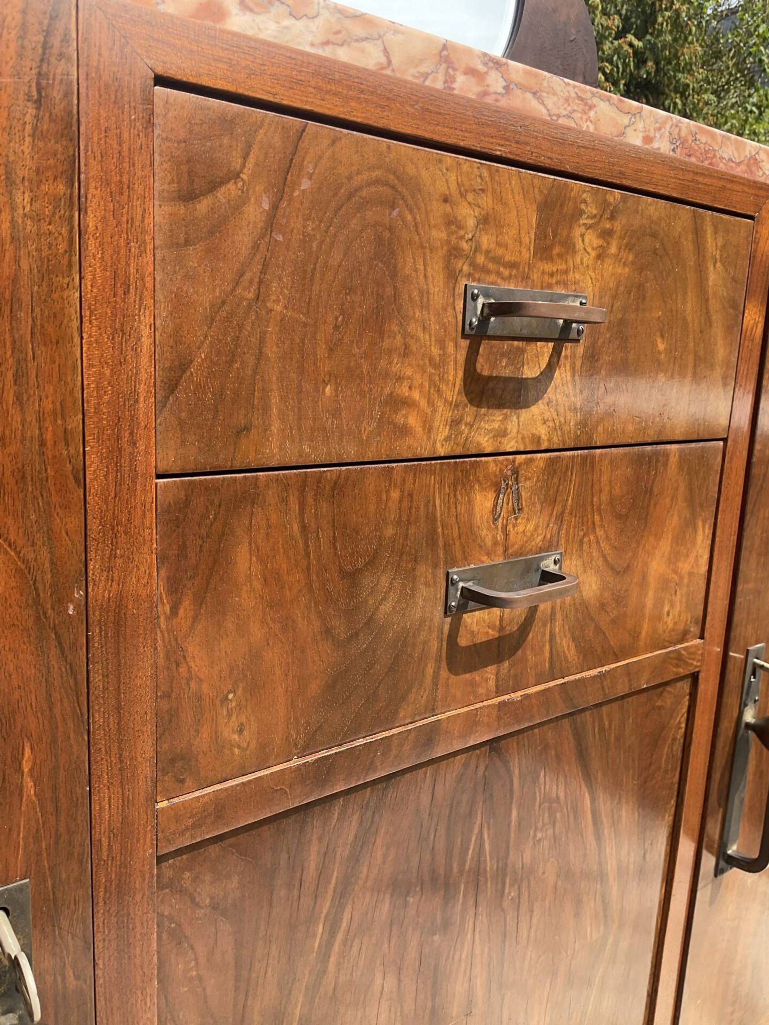 Vintage Art Deco walnut furniture from the 1940s-50s.