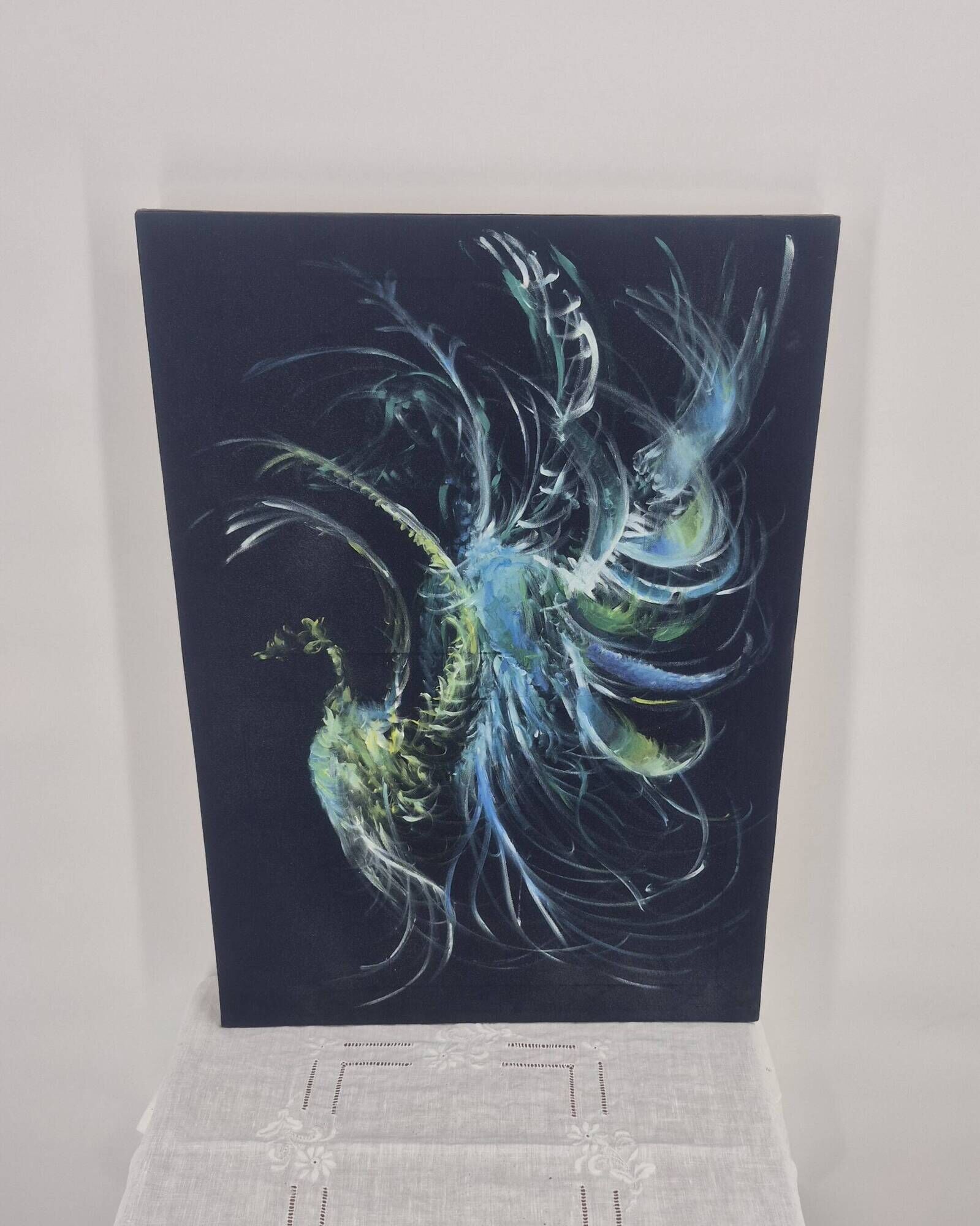 Painting on canvas depicting a phoenix, 1987