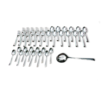 Ménagère Design Moderniste 37 pièces Métal argenté - Daniel Crégut (Ca 1980)