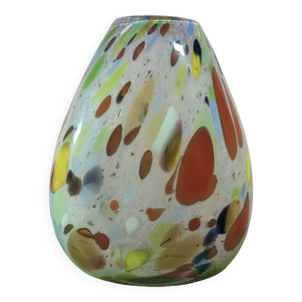 Vase Murano vintage, années 1970, verre de style confettis lumineux et coloré