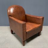Leather art deco club chair from france, early 1900