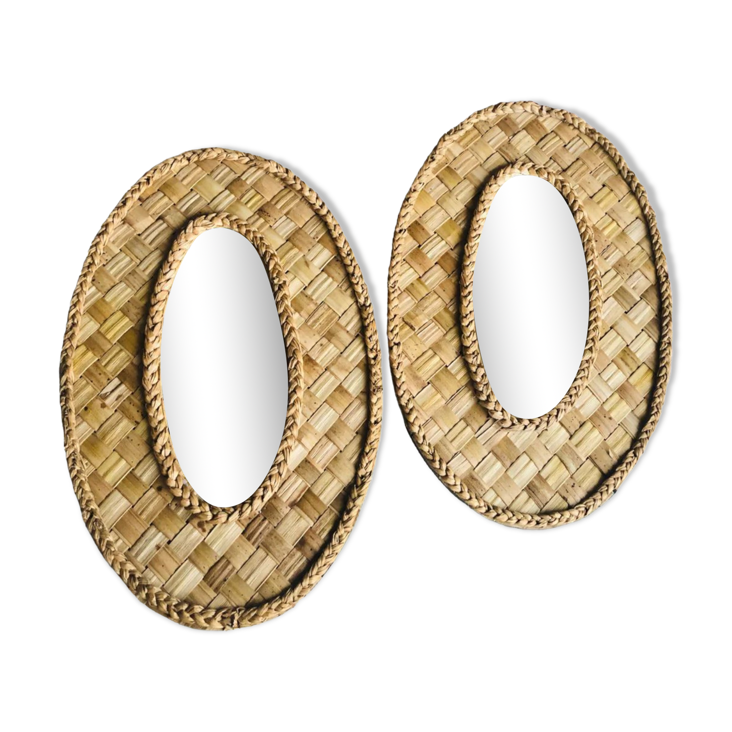 2 mirrors in natural basketry, 49x30 cm
