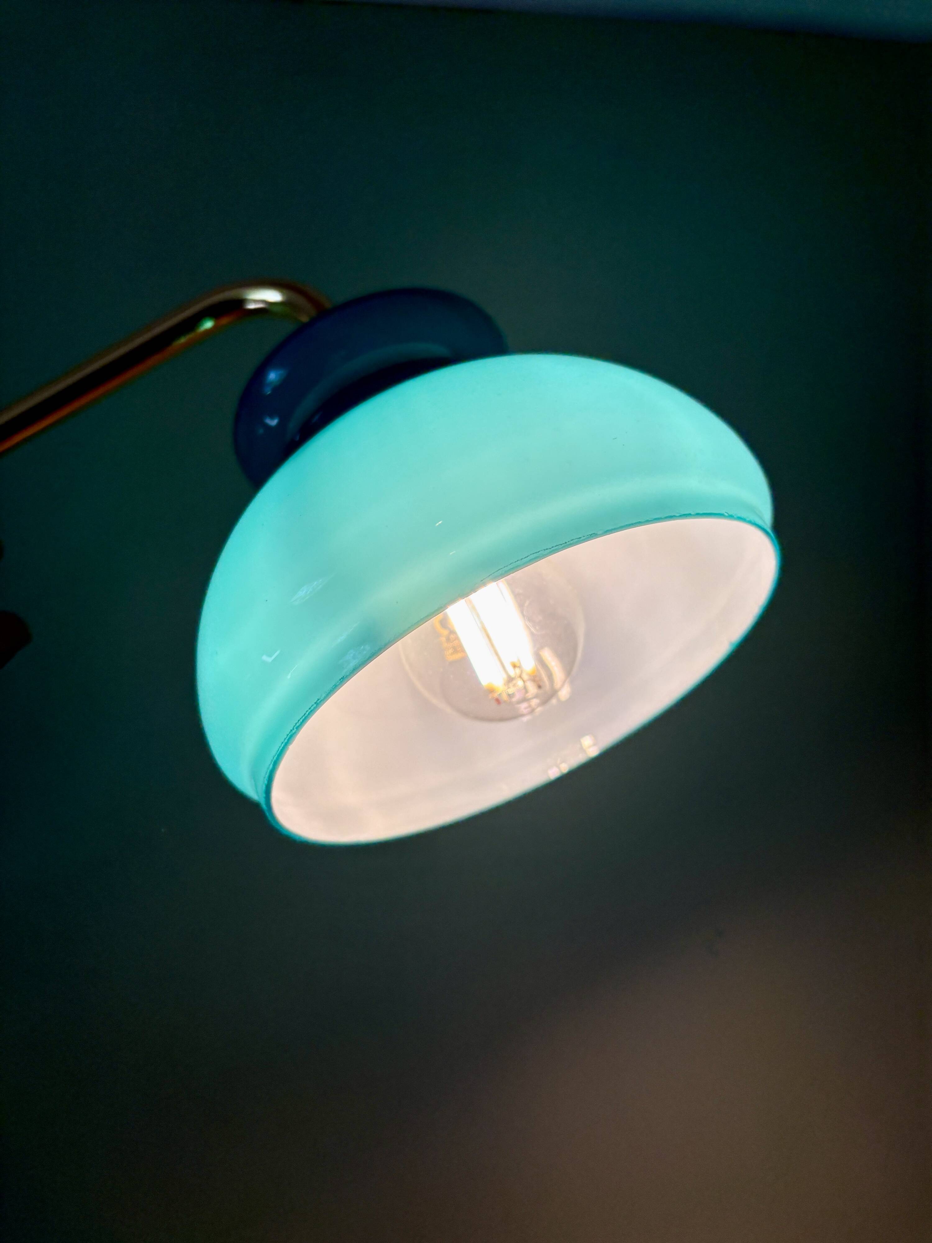 Vintage angled globe wall light in blue opaline