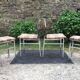 Vintage chairs and stools with chrome-plated square tubular metal base.