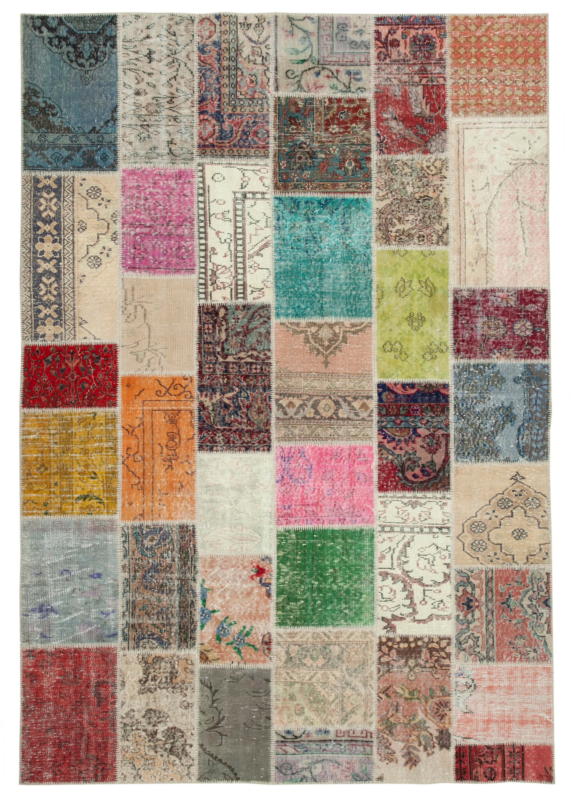 Hand-Knotted Oriental Overdyed 209 cm x 298 cm Multicolor Patchwork Carpet