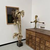 Large brass palm tree floor lamp with 3 trunks