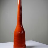 Bright orange mid-century decorative bottle lamp base glazed pottery.