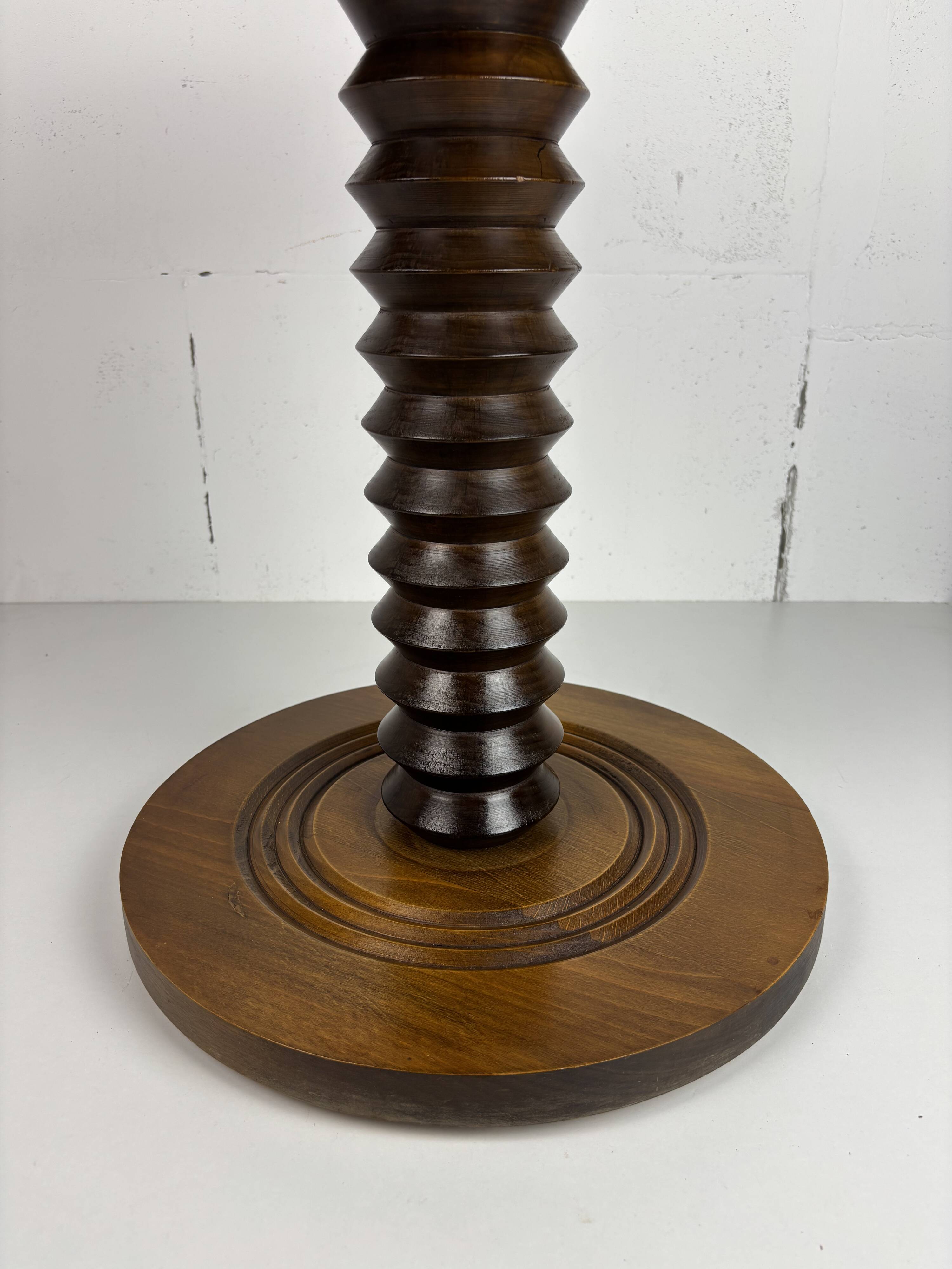 Brutalist Wood Turned Wine Press Side Table, Charles Dudouyt style, 1950s