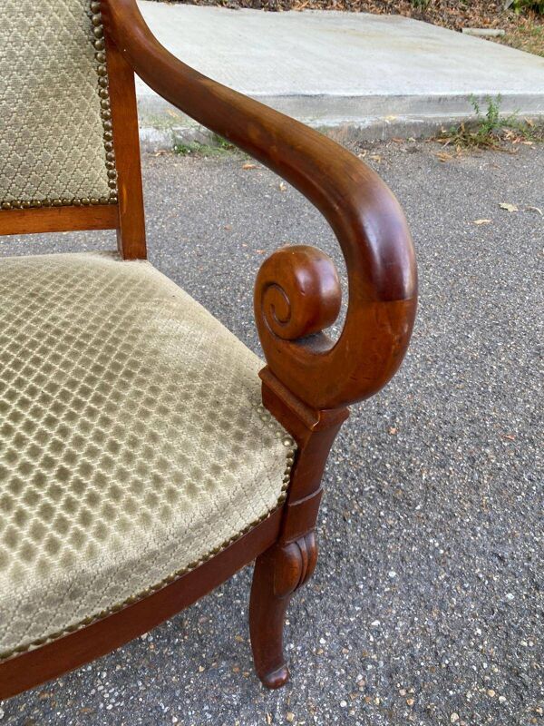 Fauteuil de bureau régence en bois massif et velours beige Louis Philippe