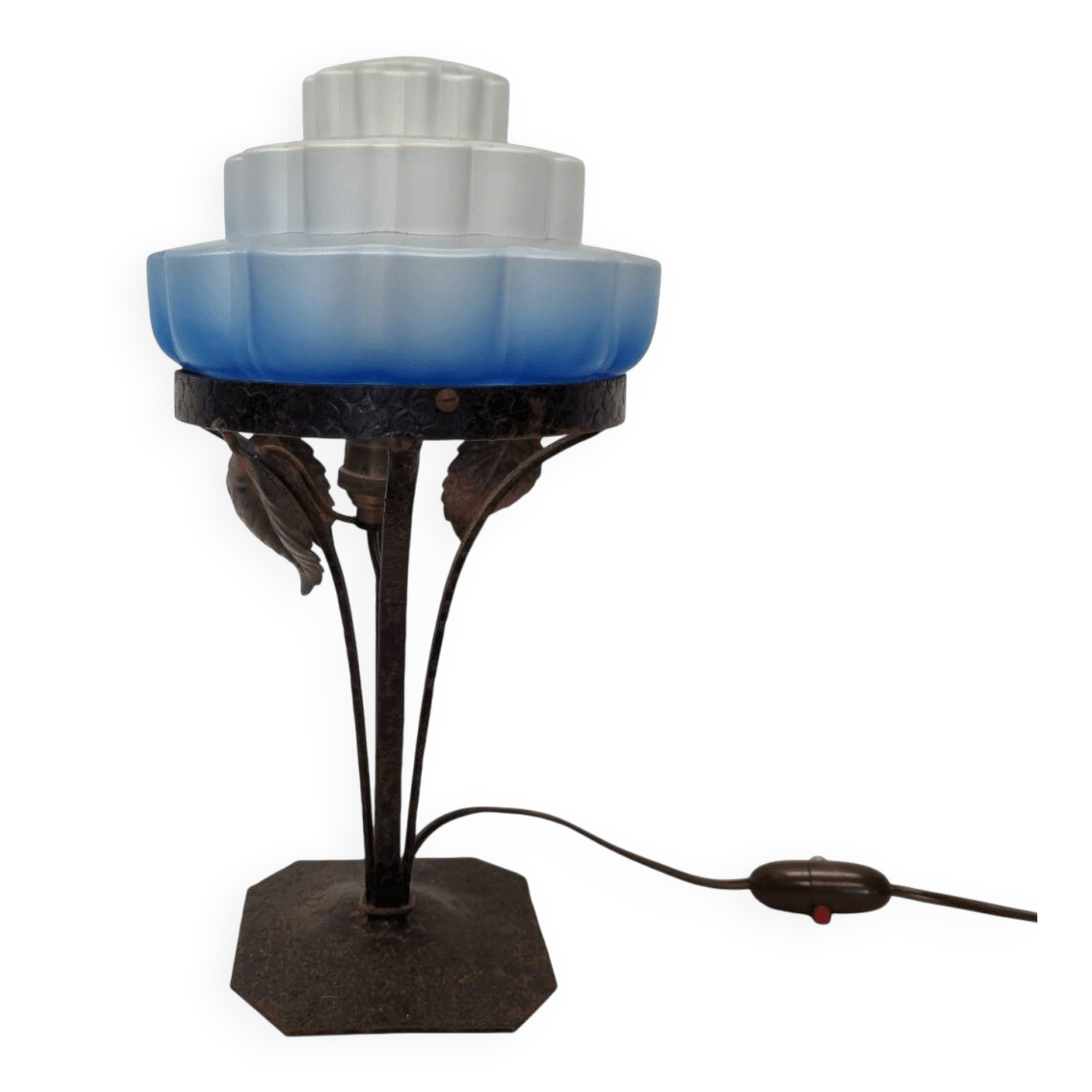 French Art Deco Lamp with Blue Shade, 1920/30s