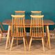 Retro Blonde Elm Model 444 Grand Plank Dining Table & 8 Goldsmith Dining Chairs