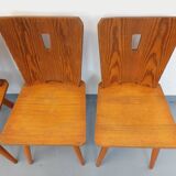Set of 4 vintage brutalist wooden chairs from the 60s