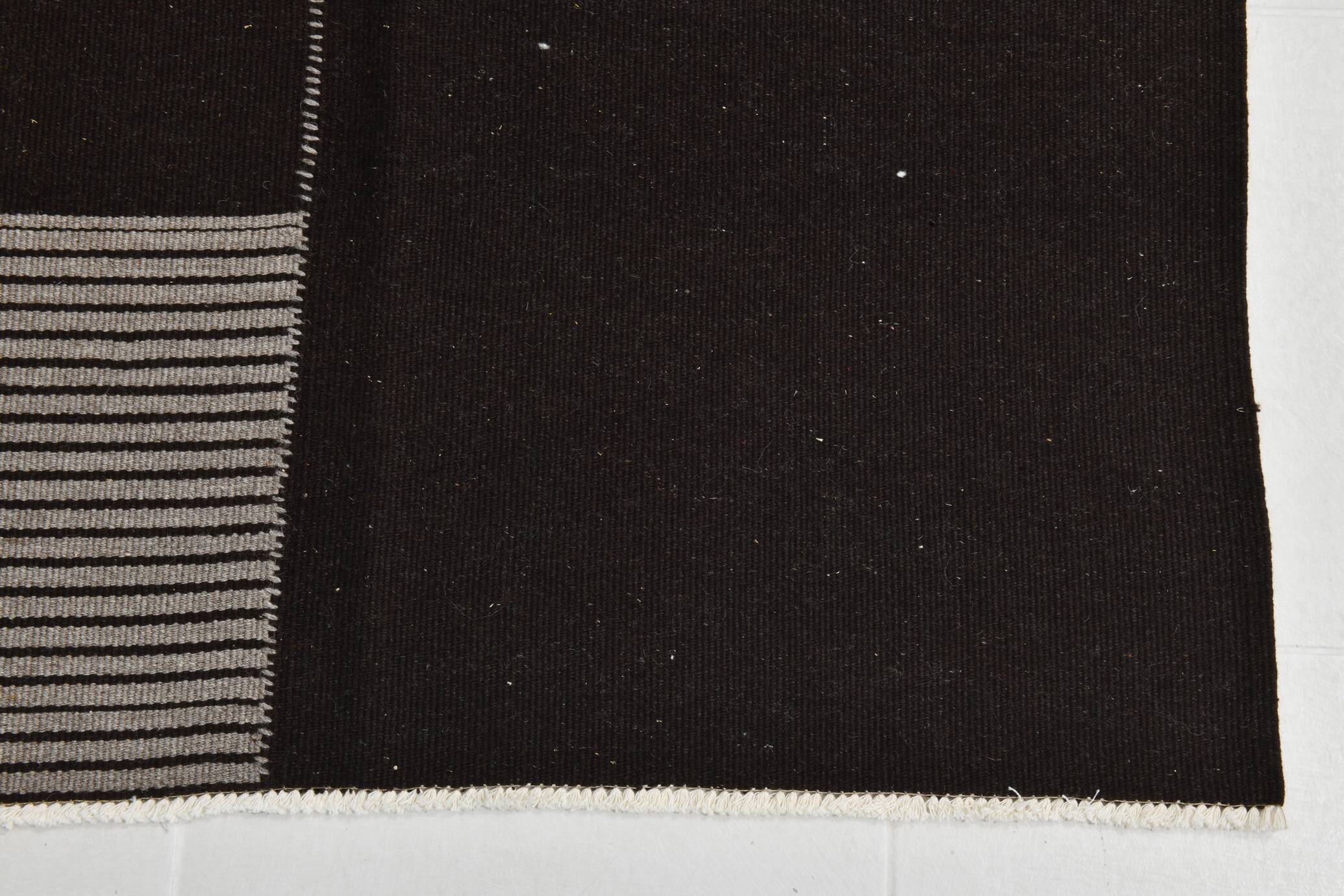 Black and Taupe Handknotted Wool Kilim Rug, 174x251 Cm