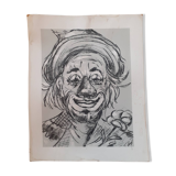Reproduction of a charcoal drawing of a clown