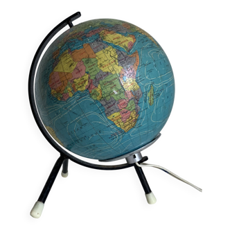 Globe vintage 1972 terrestre verre Taride tripode - 22 cm