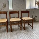 Set of 4 elm straw chairs from the 50s