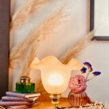 Table lamp in molded glass vintage shape tulip branch and yellow - 70s