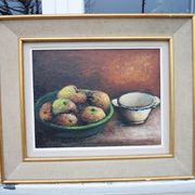 Antique Oil Painting on Wood Signed - Still Life