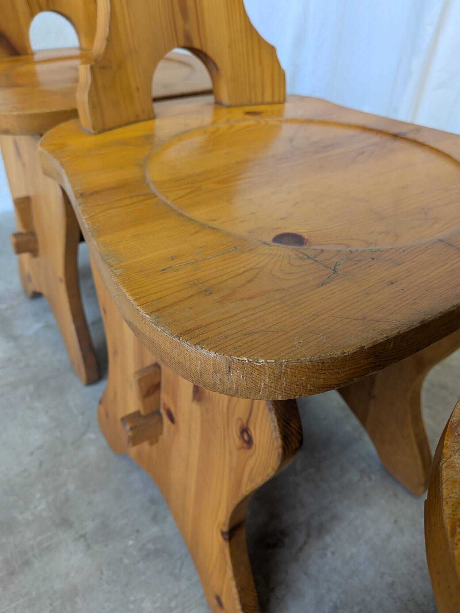Vintage Alpine Wooden Chairs (Set of 4) Heart Cut-Out