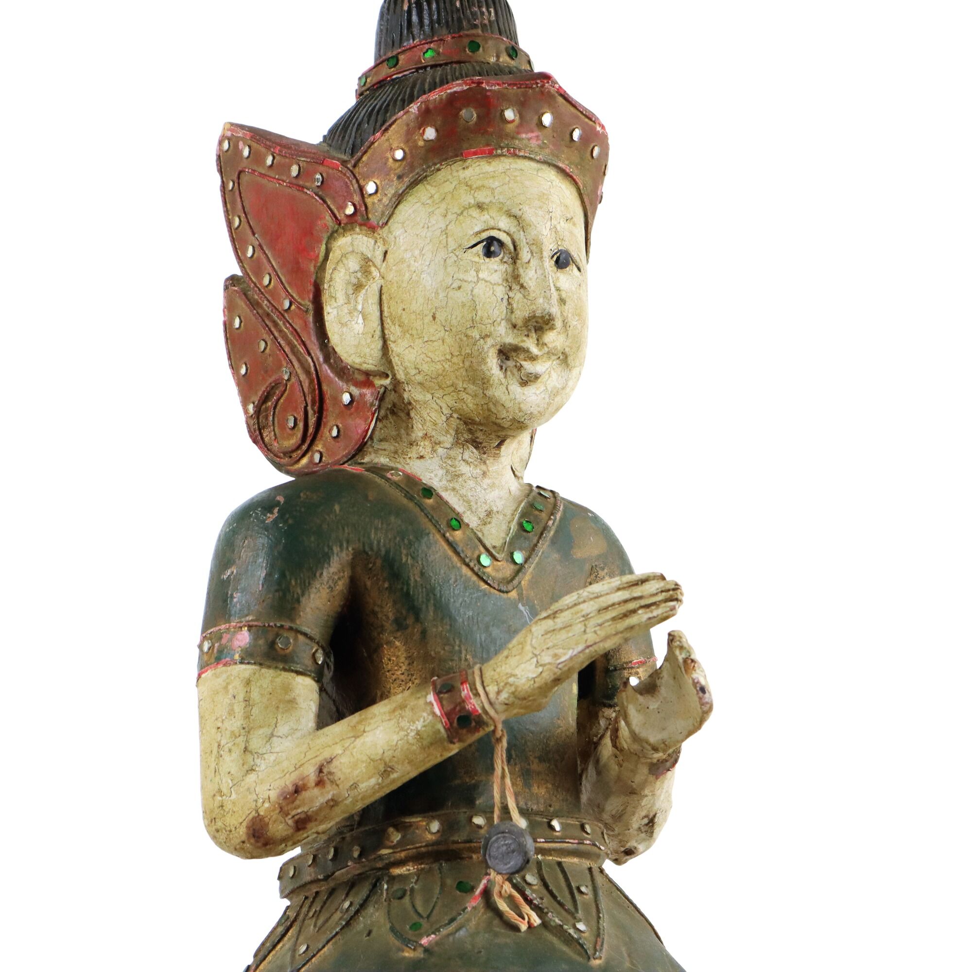 Characterful Vintage Buddha Statue Kneeling Wooden Buddha 44cm
