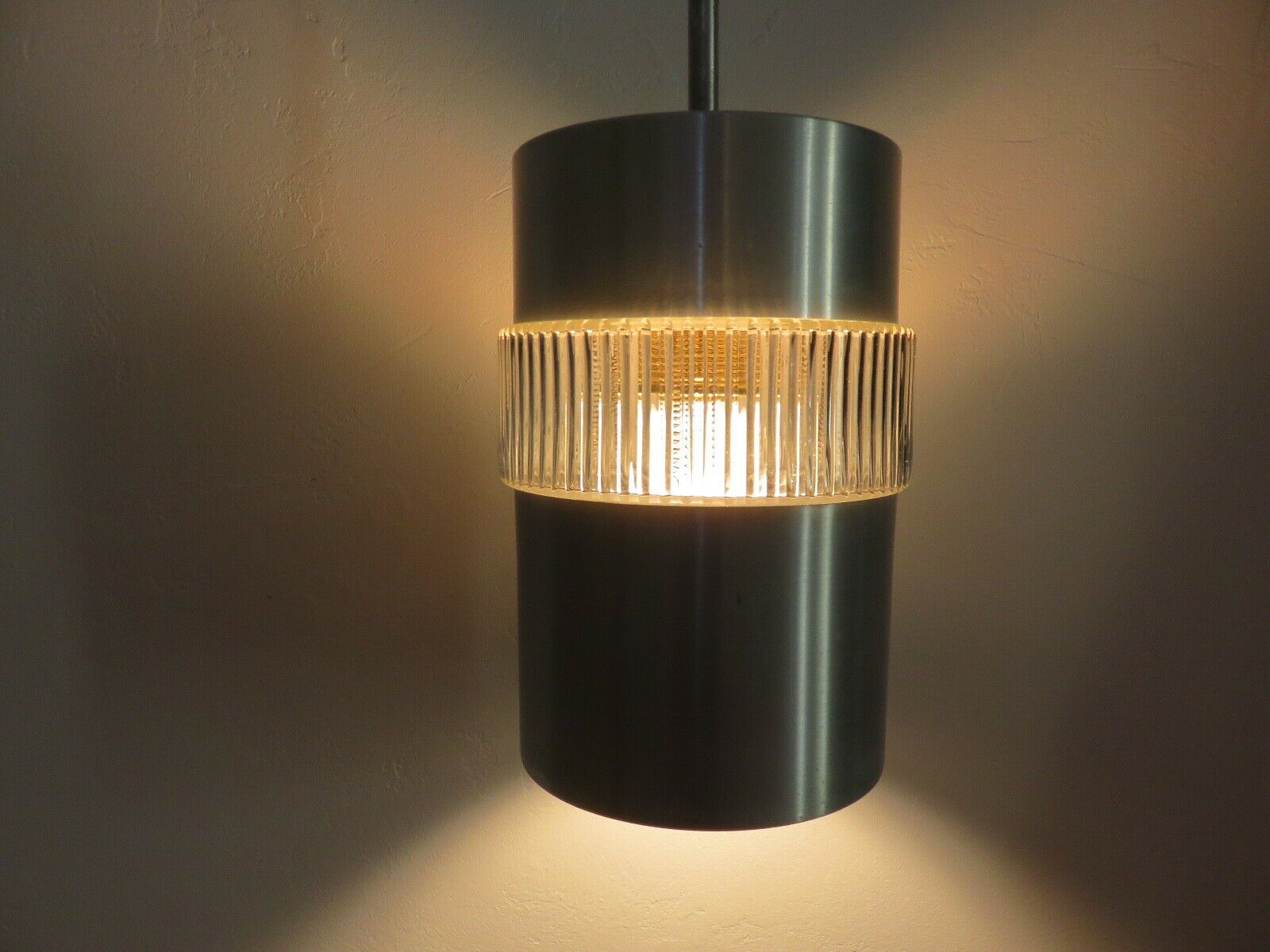 Scandinavian hanging lamp in glass and brushed aluminum 60s 70s