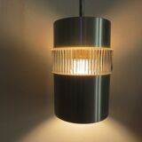 Scandinavian hanging lamp in glass and brushed aluminum 60s 70s