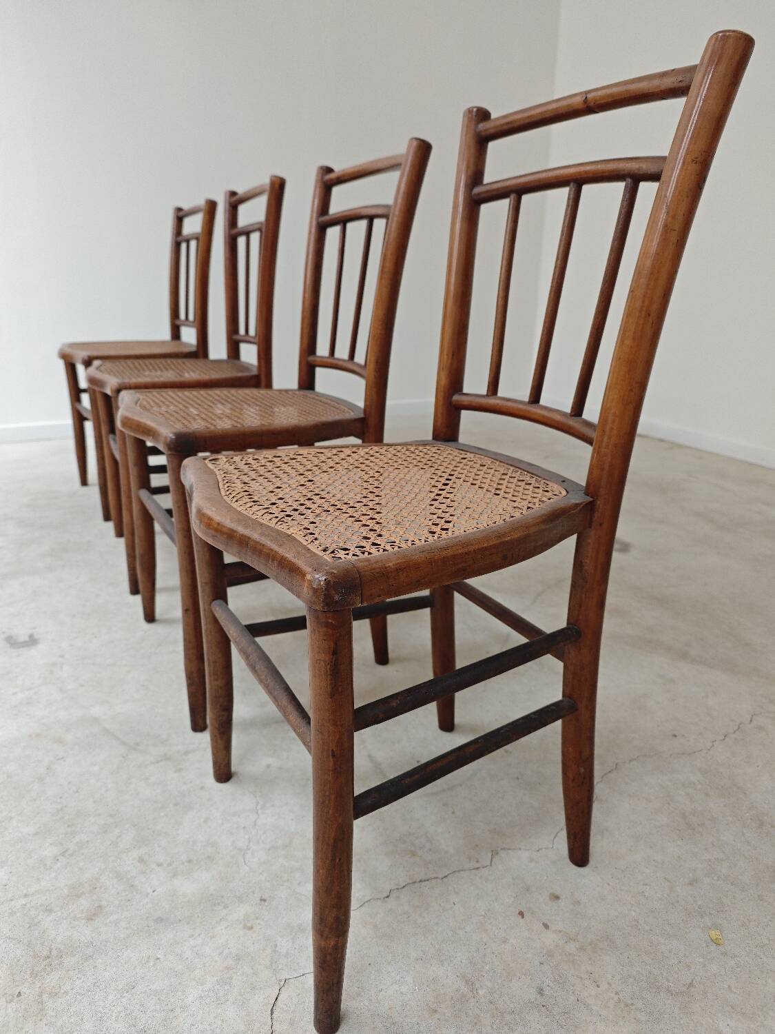 Set of 4 old Thonet style cane bistro chairs from the 1930s