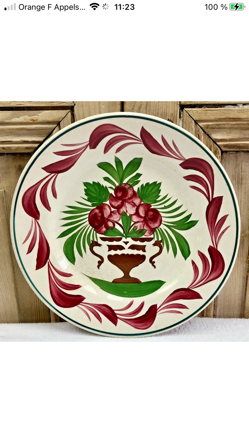 7 dessert plates XIX Sarreguemines stencil decoration